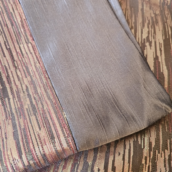 Two panels burgundy gold tafetta 8 bronze grommet drapes 52x91.5 inches. - Picture 2 of 7